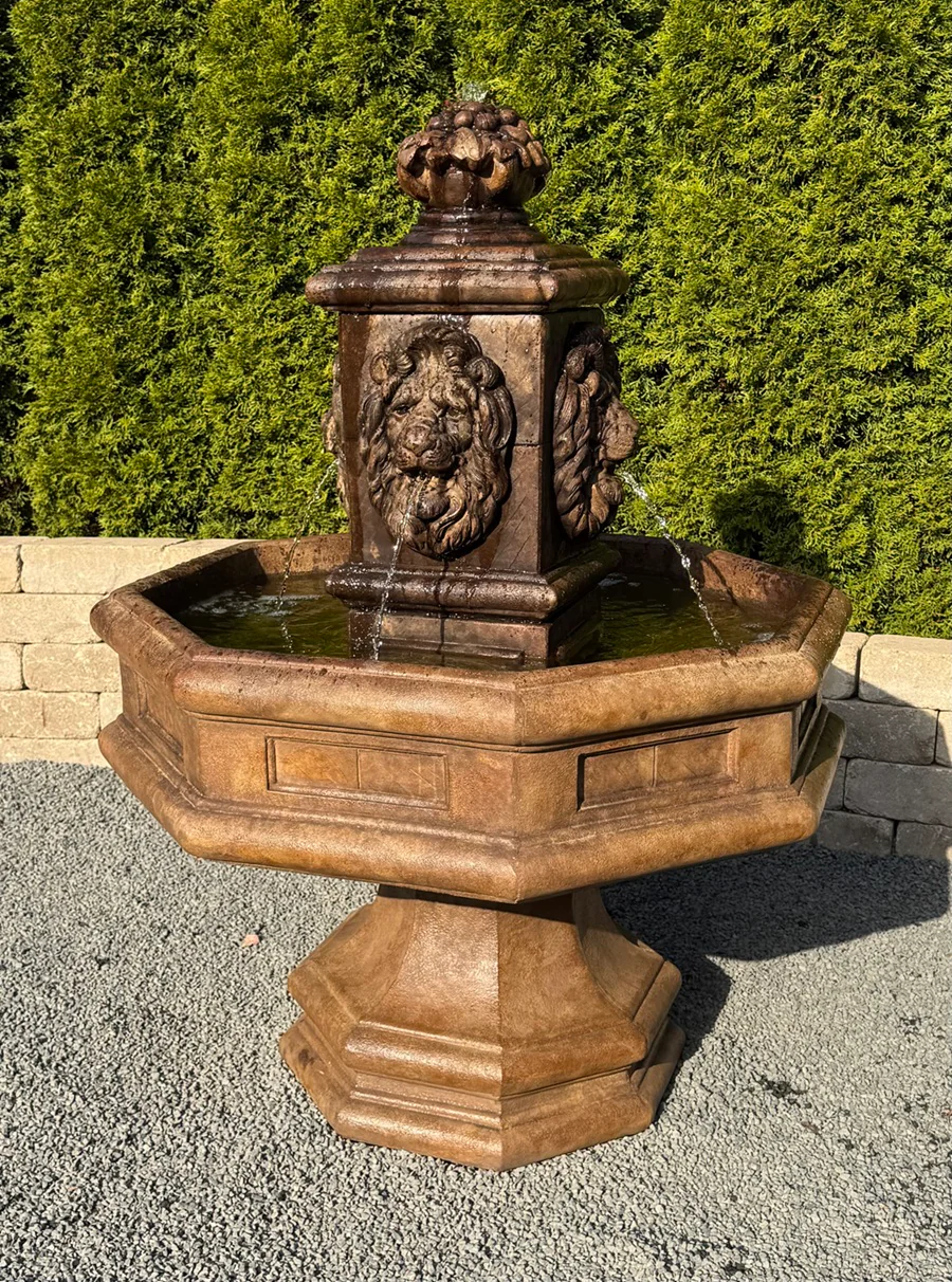 Classic Four Lion Cast Stone Fountain 48" Tall