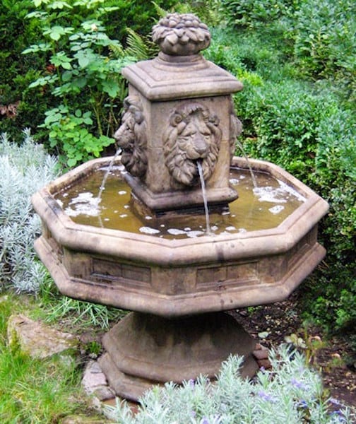 Classic Four Lion Cast Stone Fountain 48" Tall - Image 2