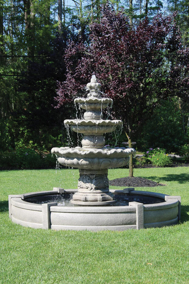 Classical Estate Sized Three Tier Scallop Fountain on 8' Pool - Image 2