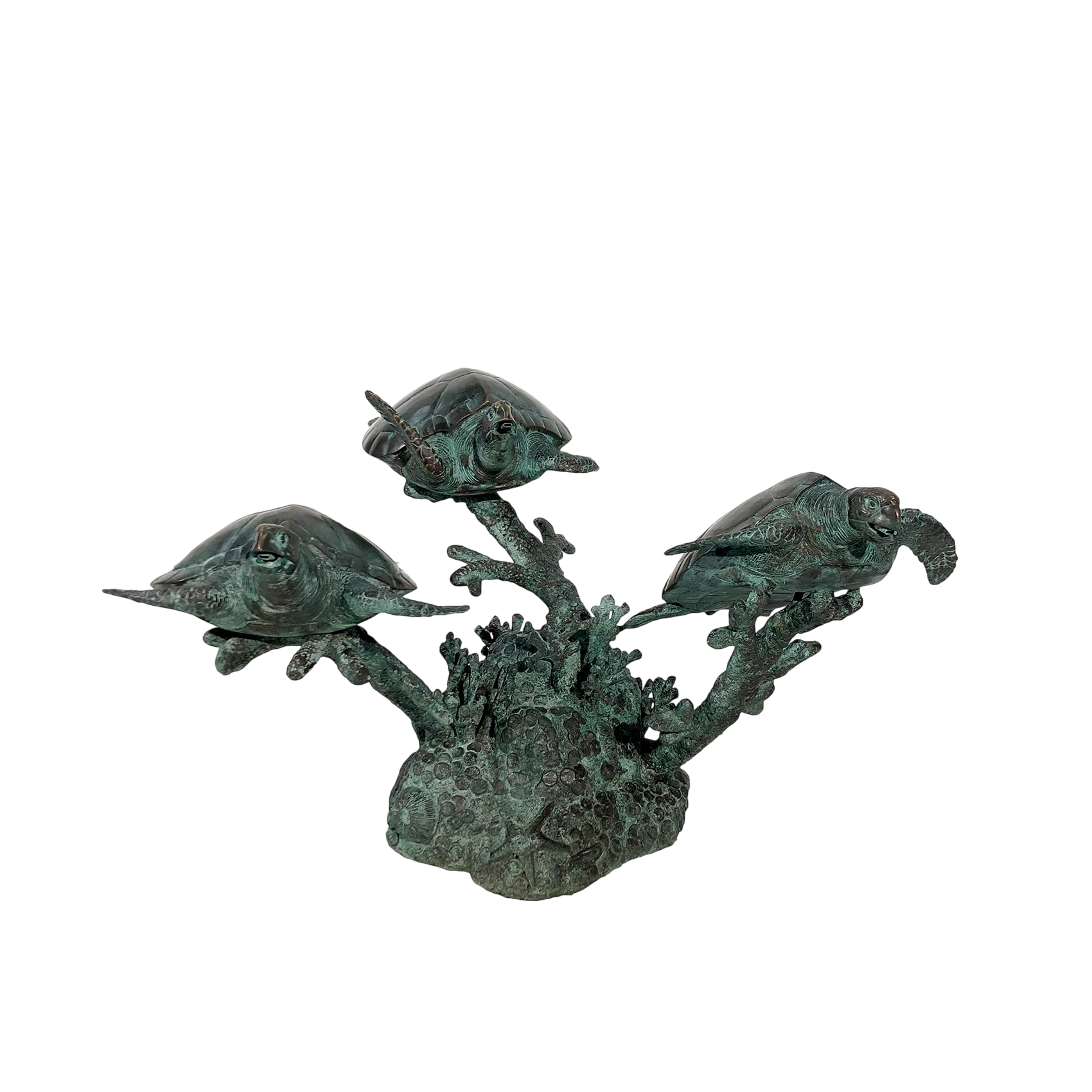 Coastal Green Patina Sea Turtle Water Feature Fountain
