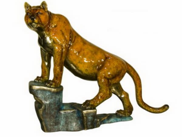 Cougar on Rock Cast Bronze Garden Statue - Image 3