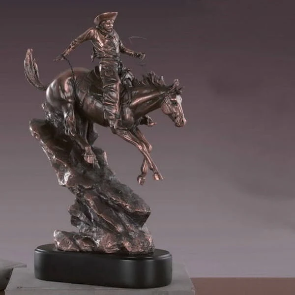 Cowboy on Horse Wild West Statue 17" H - Image 2