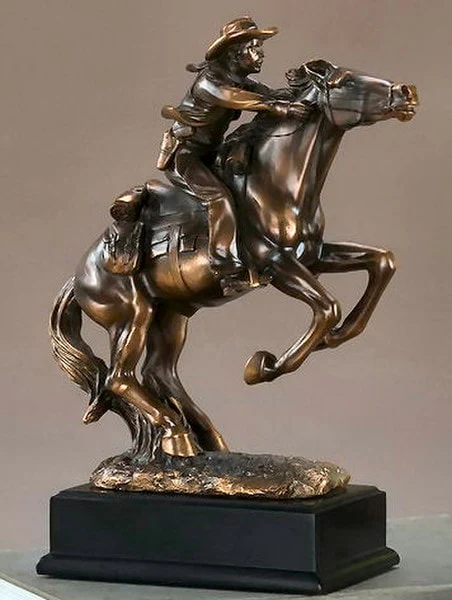 Cowboy Riding Horse Western Statue