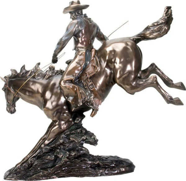 Cowboy Riding on Horse Sculpture Large - Image 3