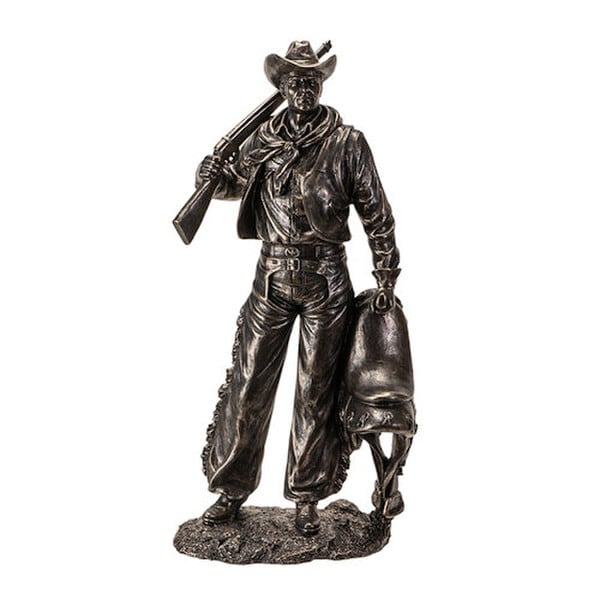 Cowboy Statue with Rifle and Saddle 17.7" High