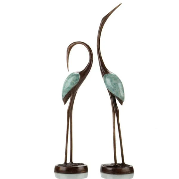 Crane Song Pair Statues Brass