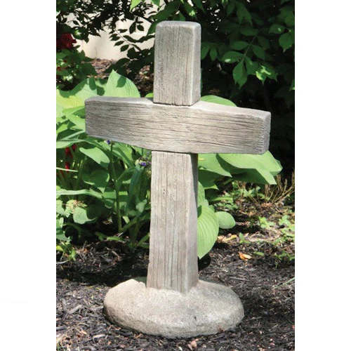 Cross Wood Grained Garden Cement Statue 24.5" High - Image 2
