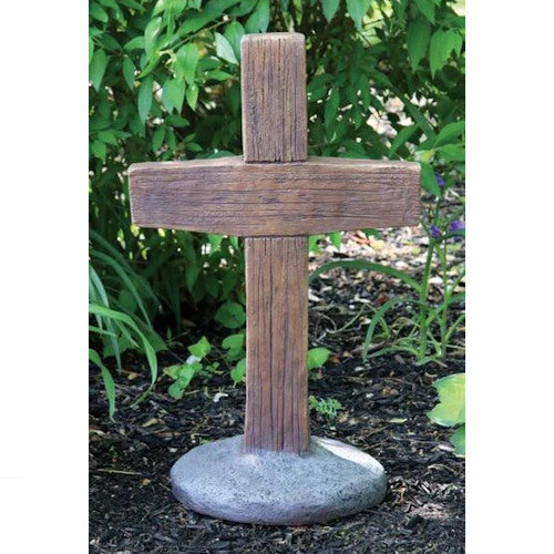 Cross Wood Grained Garden Stone Statue 24.5" H