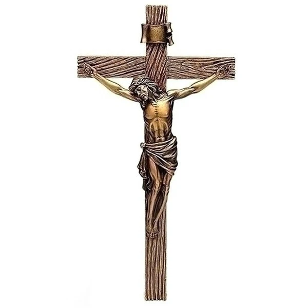 Crucifix Wall Sculpture Hanging Antique Gold