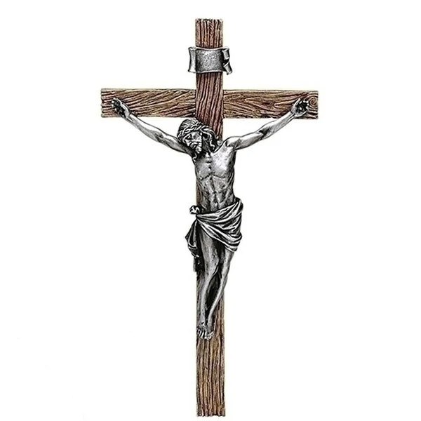 Crucifix Wall Sculpture Hanging Antique Silver