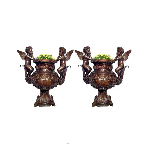 Cupid Urn Set Bronze Statues