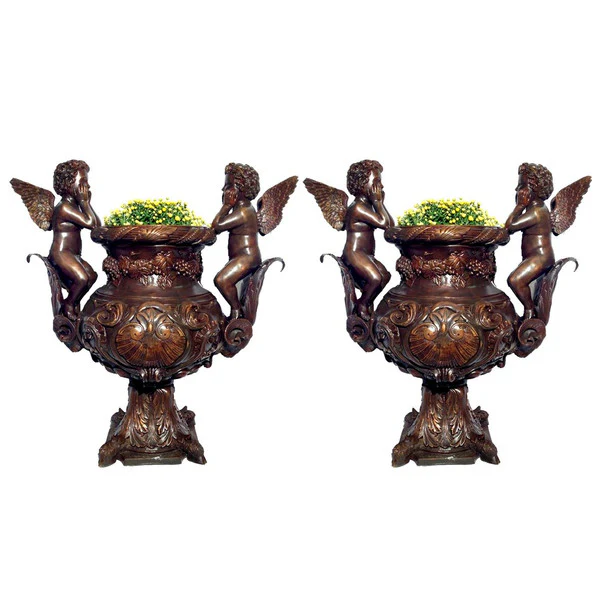 Cupid Urn Set Bronze Statues - Image 5