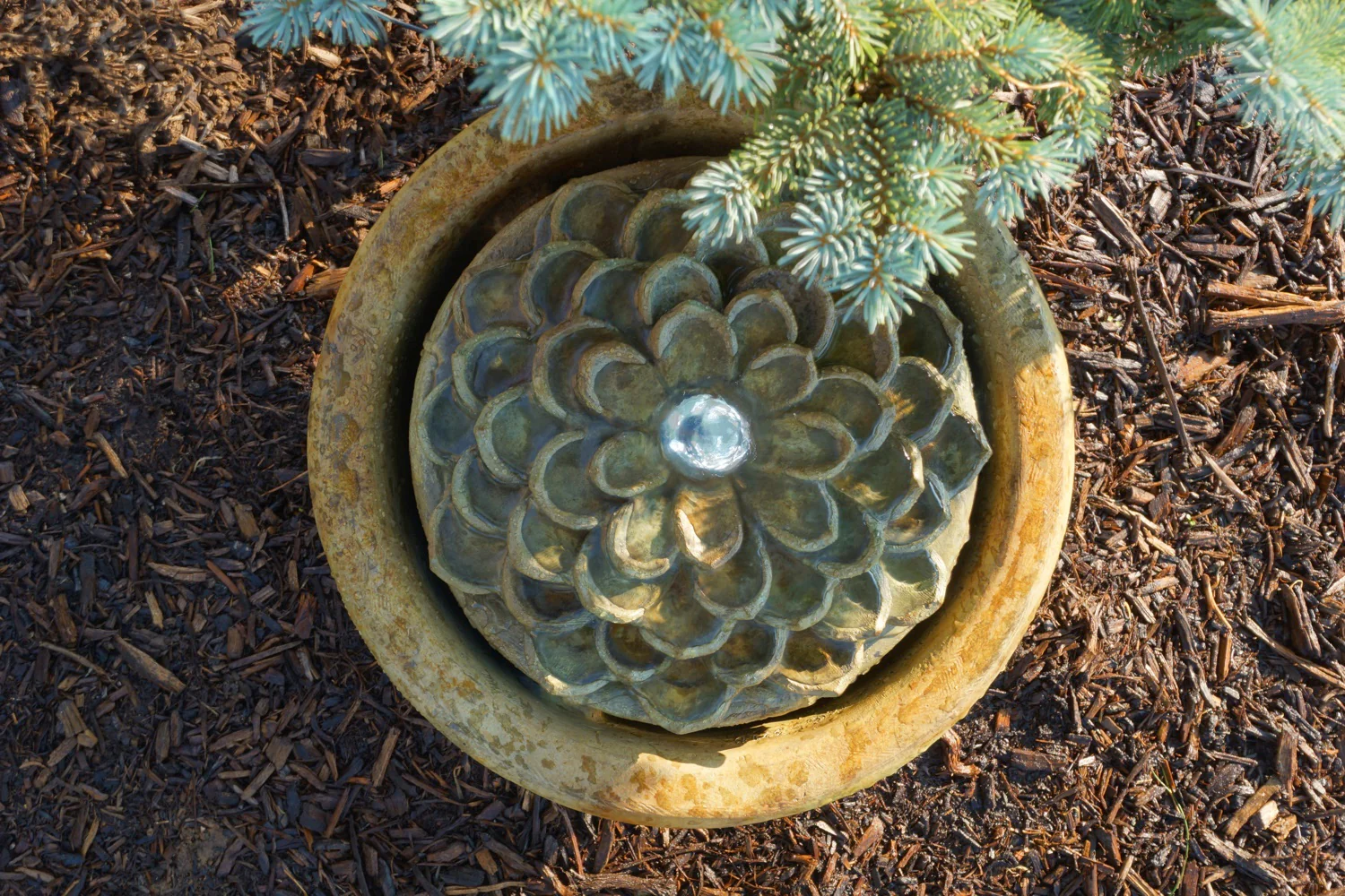 Dahlia Flower Lighted Bubbler Fountain 17" High Cast Stone - Image 2