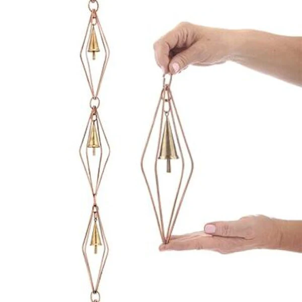 Diamond Rain Chains with Bells Copper Downspout