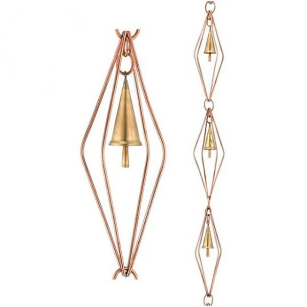Diamond Rain Chains with Bells Copper Downspout - Image 2