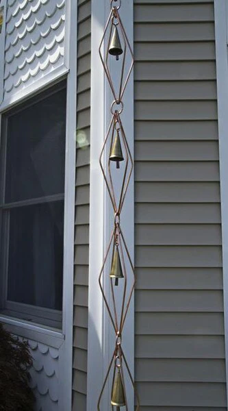 Diamond Rain Chains with Bells Copper Downspout - Image 4