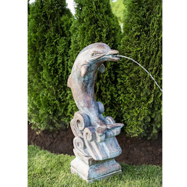 Dolphin on Waves Piped Water Feature Statue