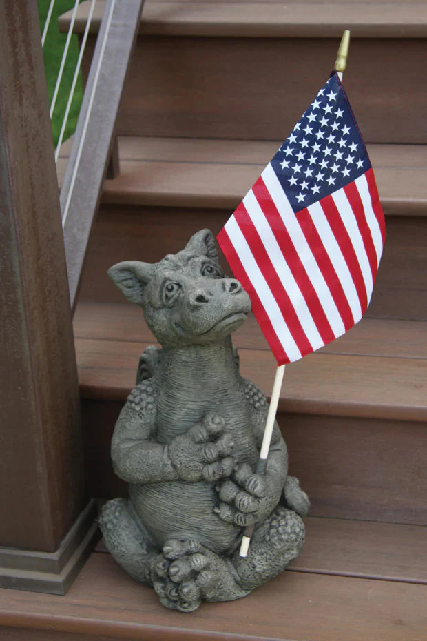 Dragon Holding American Flag Cement Sculpture - Image 2