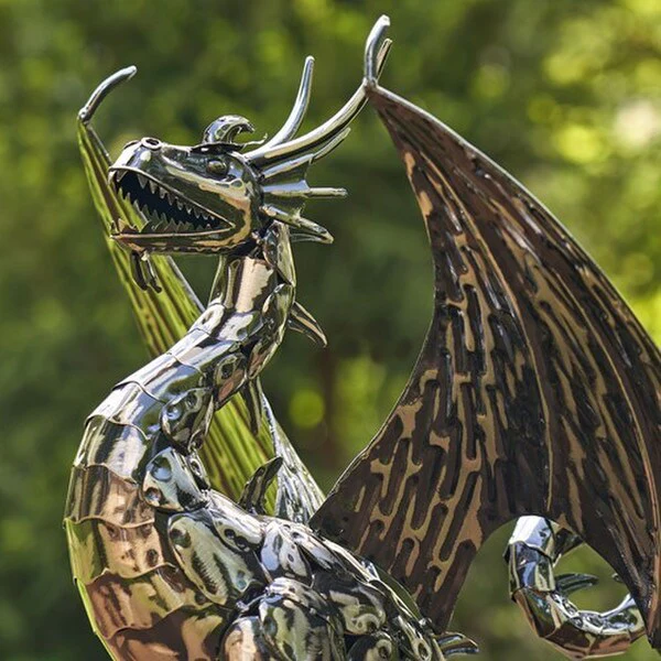 Dragon Statue Sentry Iron Sculpture 21" High - Image 3