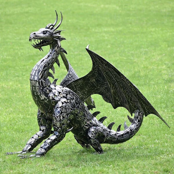 Dragon Statue with Curly Tail Iron Sculpture - Image 3