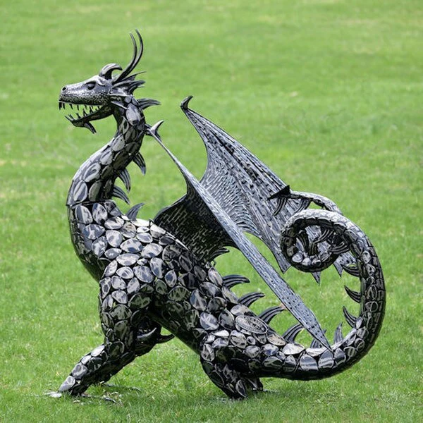 Dragon Statue with Curly Tail Iron Sculpture - Image 4