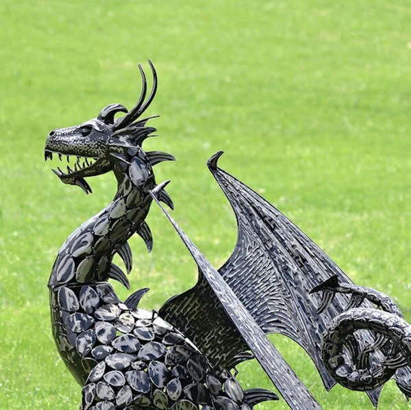 Dragon Statue with Curly Tail Iron Sculpture - Image 5