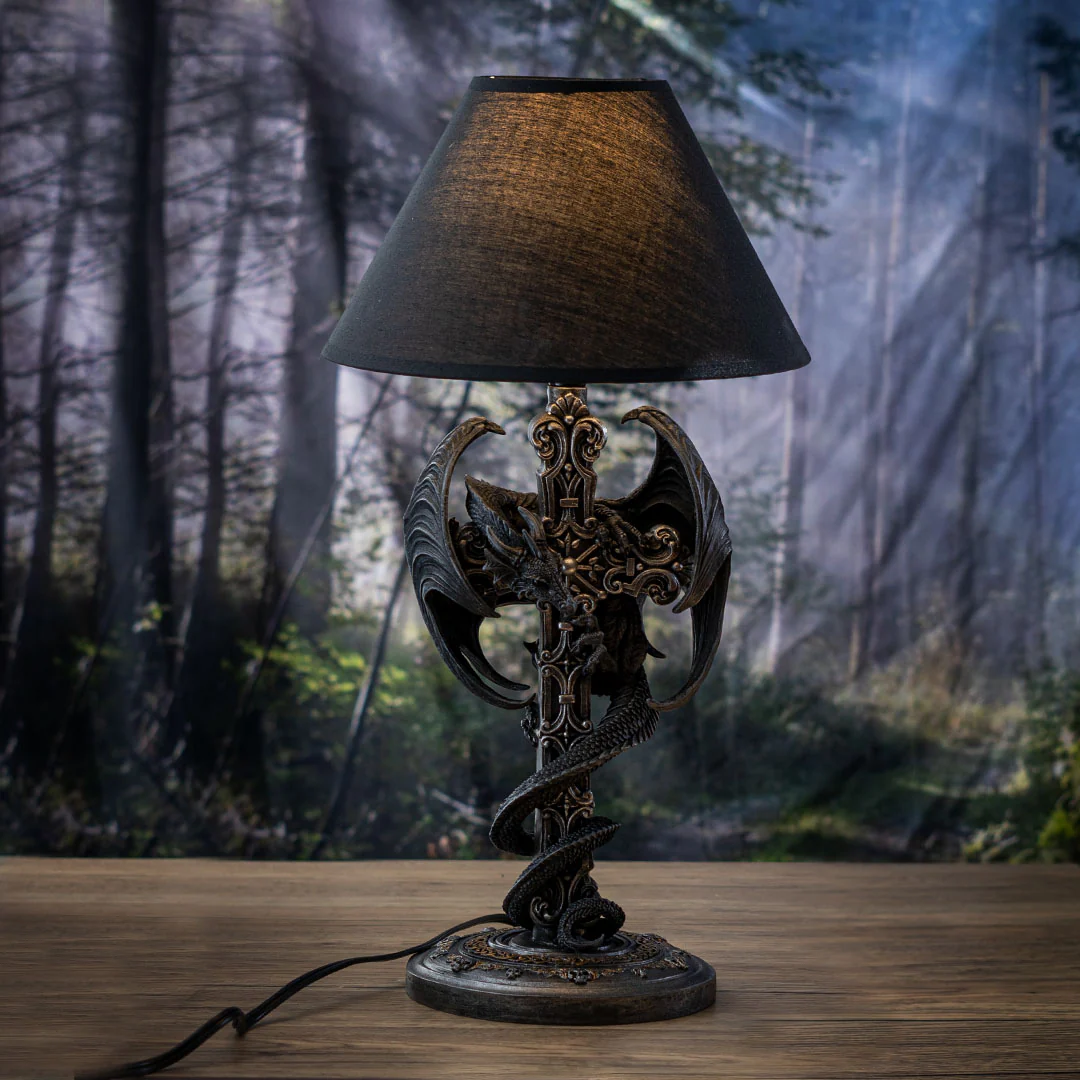 Dragon Wrapped Cross Sculptural Lamp Accent Light - Image 2