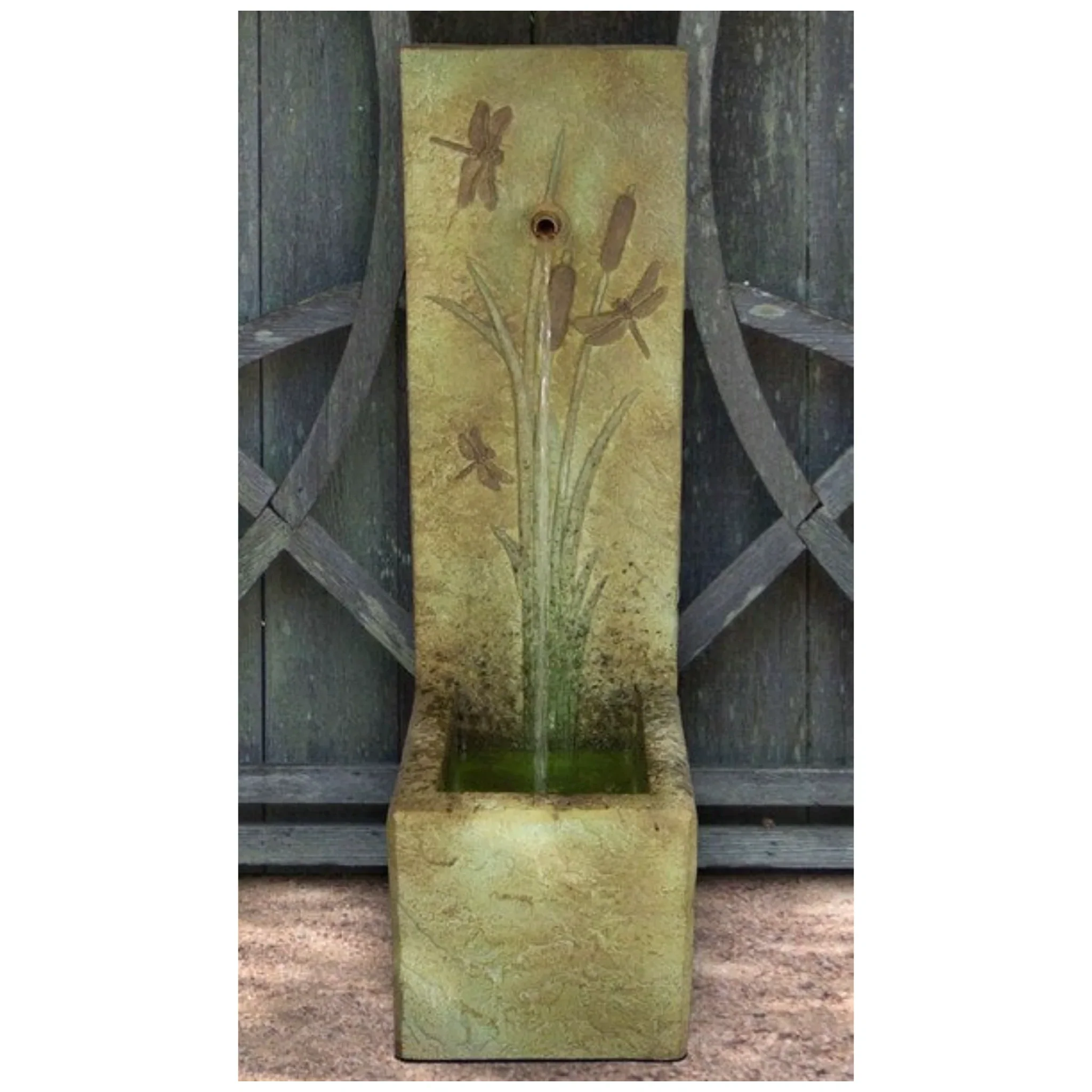 Dragonflies and Cattails Water Fountain with Light