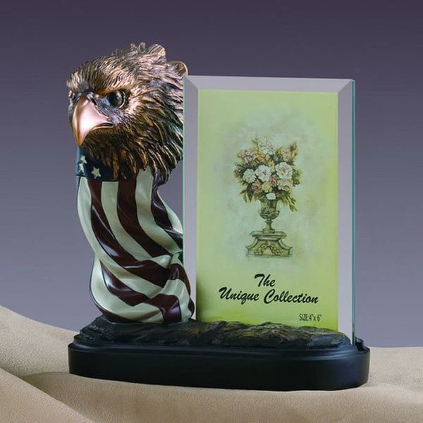 Eagle Head and Flag Picture Frame Statue 7.5" H