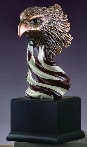 Eagle Head Bust with American Flag Statue 9.5"