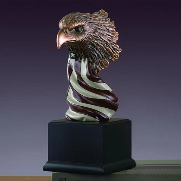 Eagle Head Bust with American Flag Statue 12"