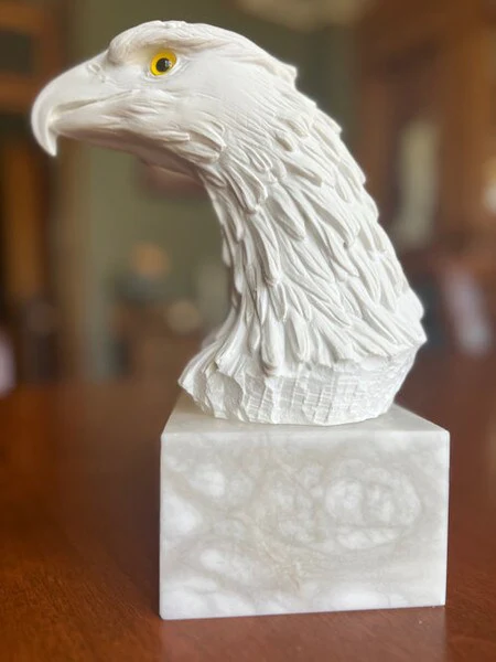 Eagle Head Marble Bust Statue Alabaster Base - Image 10