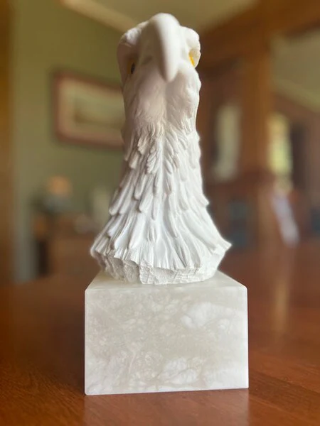 Eagle Head Marble Bust Statue Alabaster Base - Image 11