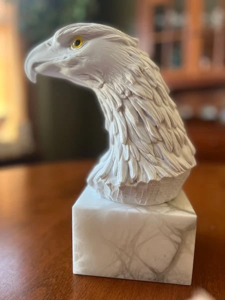 Eagle Head Marble Bust Statue Alabaster Base - Image 3