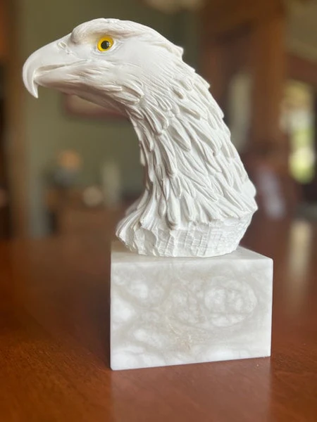 Eagle Head Marble Bust Statue Alabaster Base - Image 4