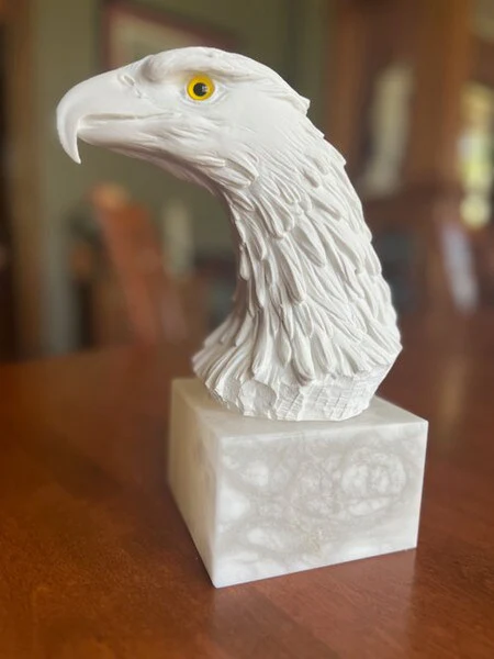 Eagle Head Marble Bust Statue Alabaster Base - Image 5