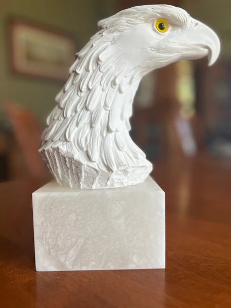 Eagle Head Marble Bust Statue Alabaster Base - Image 7