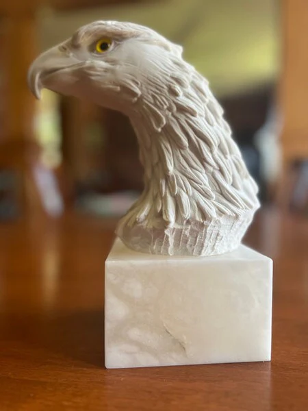 Eagle Head Marble Bust Statue Alabaster Base - Image 9