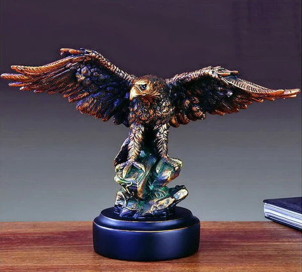 Eagle on Rocks Statue Wings Open 8" High