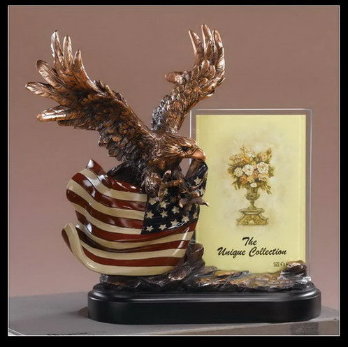 Eagle Picture Frame With American Flag Statue 10" High