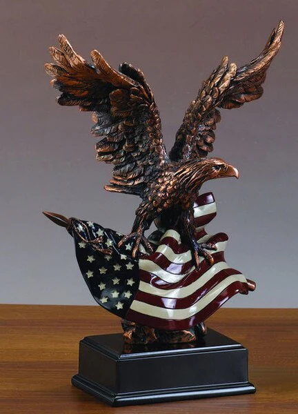 Eagle With American Flag Sculpture 10" H