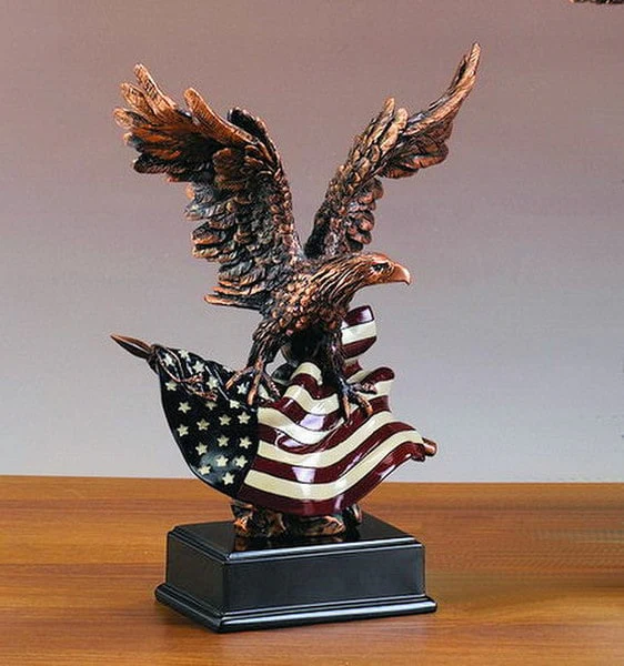 Eagle With American Flag Sculpture 14.5" High