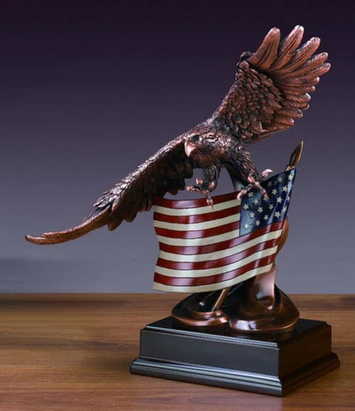Eagle With American Flag Statue 15.5" H - Image 2