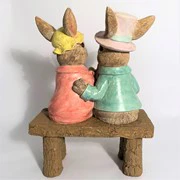 Easter Bunny Couple Bench Statue with Basket of Eggs - Image 7