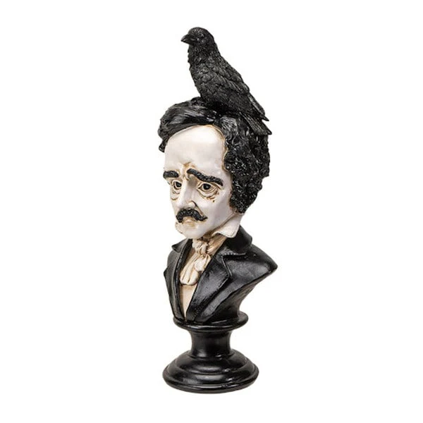 Edgar Allen Poe Bust with Raven Statue