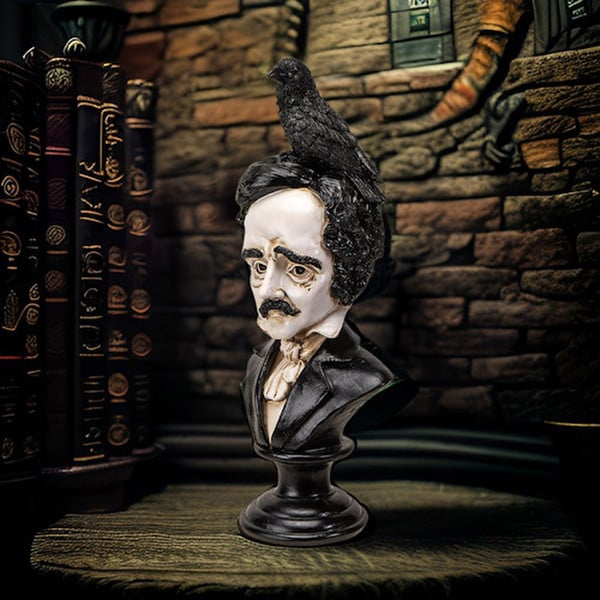 Edgar Allen Poe Bust with Raven Statue - Image 6