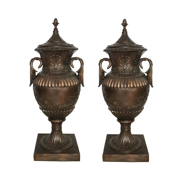 Elegant Bronze Floor Urn with Lid Pair