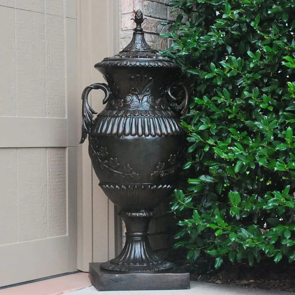 Elegant Bronze Floor Urn with Lid Pair - Image 2