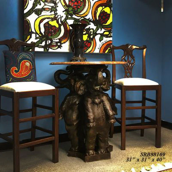 Elephant Bistro Table Bronze Statue - Image 2