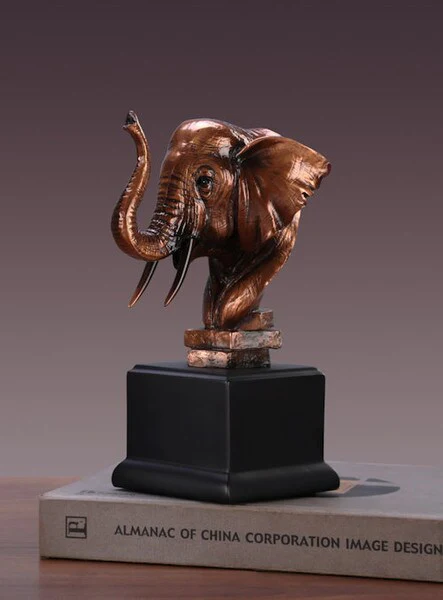 Elephant Portrait Bust Sculpture on Base 9" High